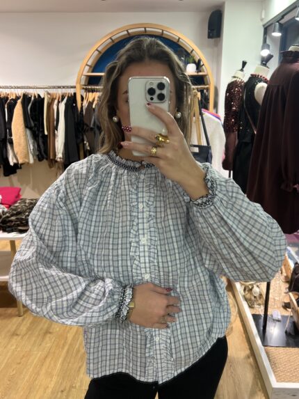 Blouse à Carreaux Bleu Ciel 2