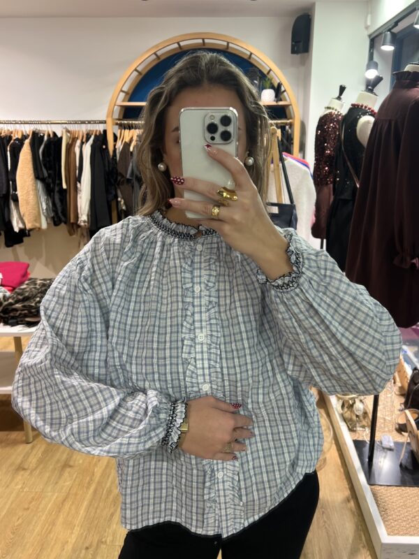 Blouse à Carreaux Bleu Ciel 2