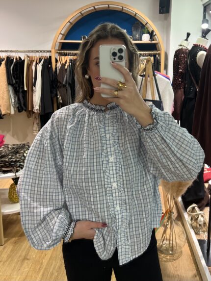Blouse à Carreaux Bleu Ciel 3