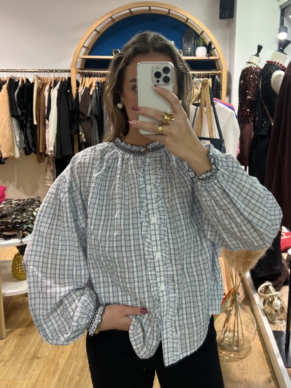 Blouse à Carreaux Bleu Ciel 3