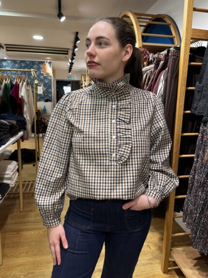 Blouse à Carreaux Bleu Marine Et Chocolat 1