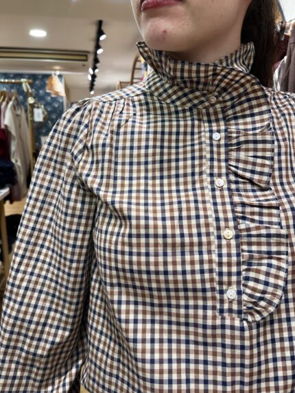 Blouse à Carreaux Bleu Marine Et Chocolat 2