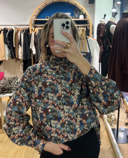Blouse à Fleurs Col Collerette