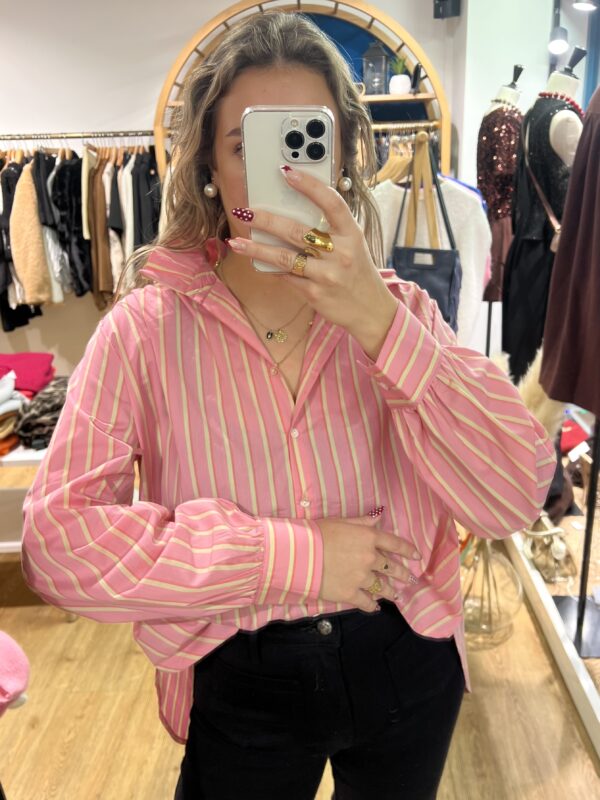 Chemise Rose à Rayures Jaune 2
