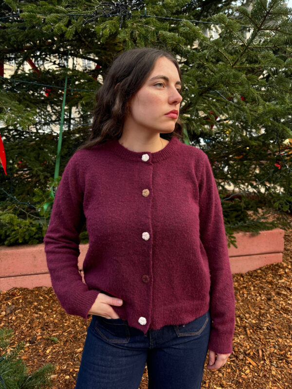 Gilet Bordeaux Bouton à Fleurs