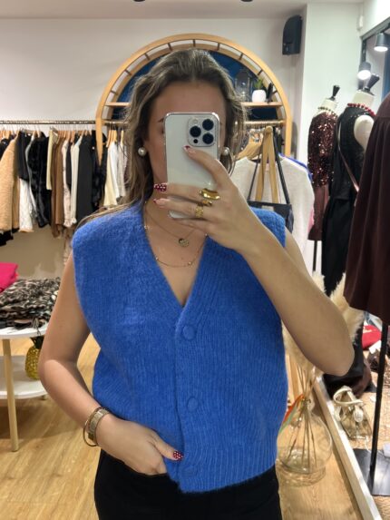 Gilet Sans Manches Col V Bleu 3