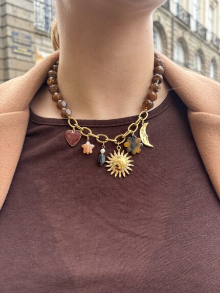 Collier charms Marron 2