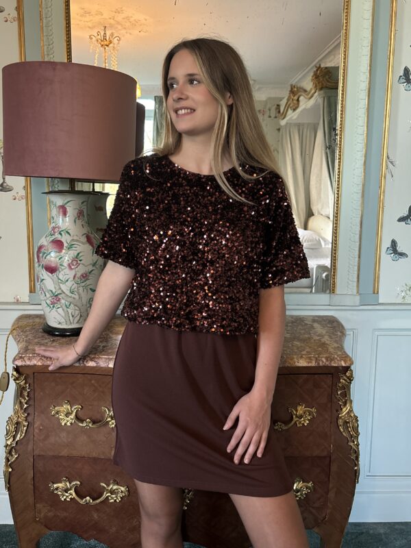 Robe Bronze À Sequins Avec Dos Nu 1