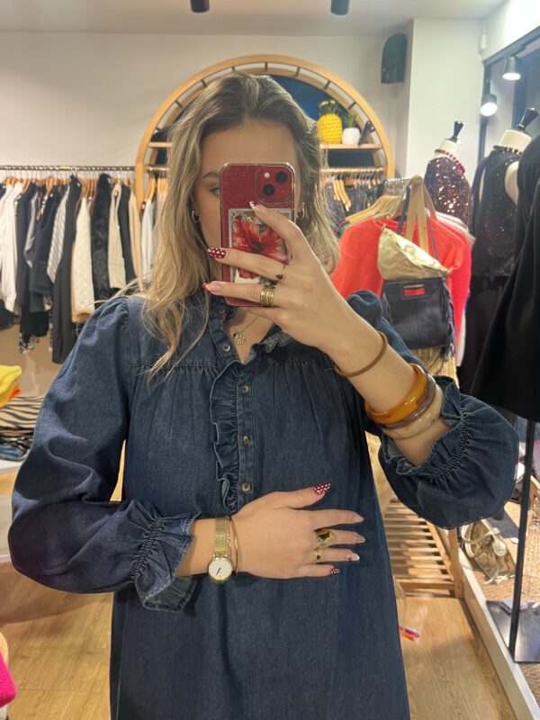 Robe En Jean Bleu À Col Collerette 2