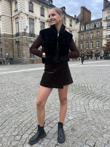 Jupe Short En Velours Marron 2