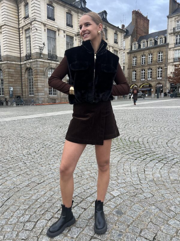 Jupe Short En Velours Marron 2