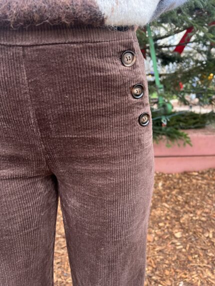 Pantalon Velours Côtelé Chocolat Avec Boutons 2