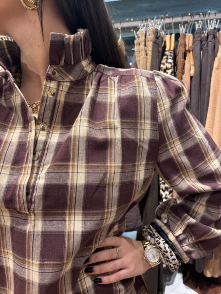 Robe à Carreaux Col Collerette Chocolat 2