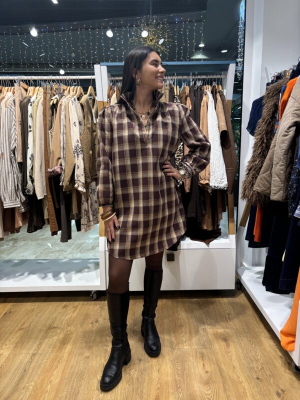 Robe à Carreaux Col Collerette Chocolat 3