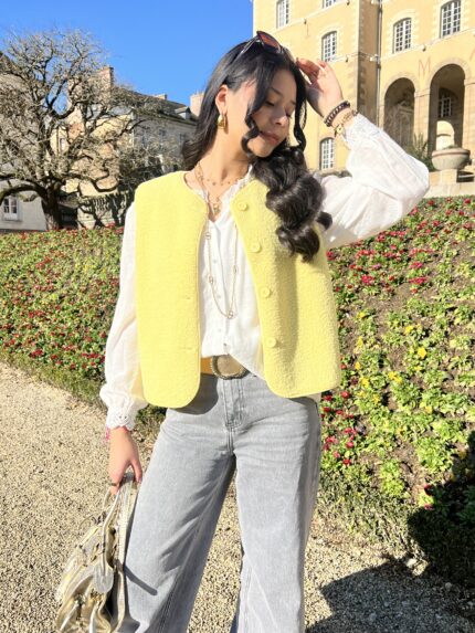 Gilet Sans Manches Effet Mouton Jaune Poussin 2