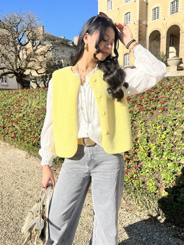 Gilet Sans Manches Effet Mouton Jaune Poussin 2