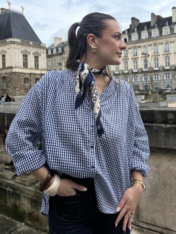 Blouse Oversize À Motif Vichy Bleu Marine