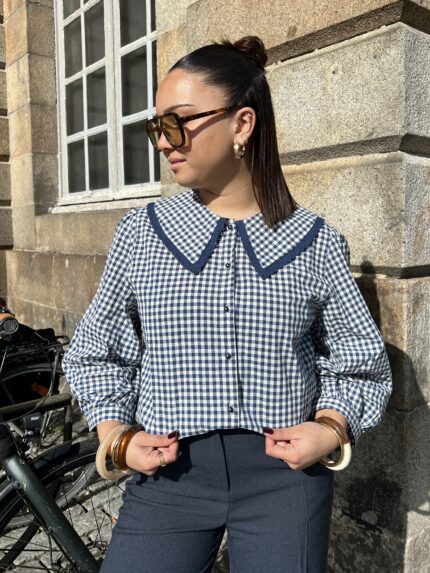 Blouse Vichy Col Claudine Bleu