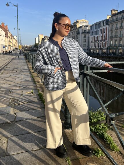 Pantalon Écru À Ourlets