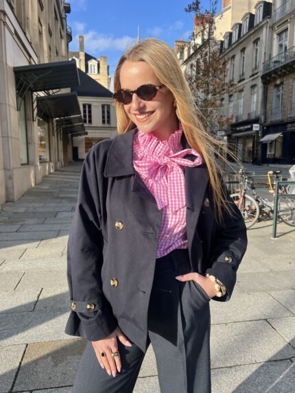 Trench bleu marine Avec Doublure Vichy