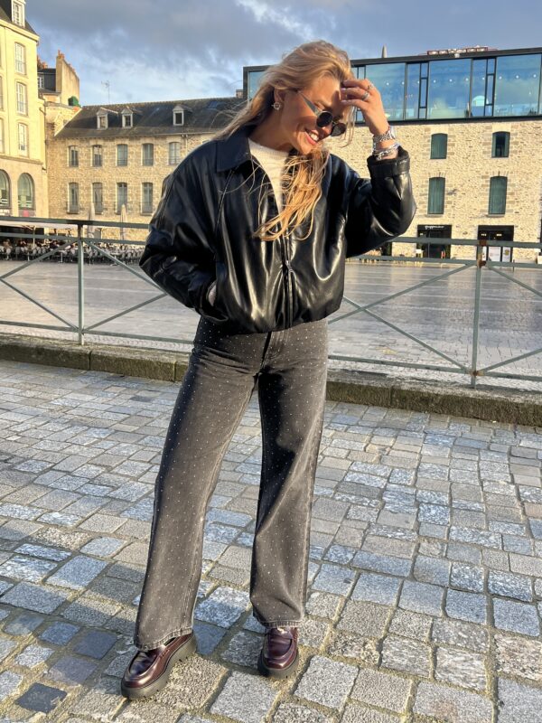 Jeans À Strass Noir