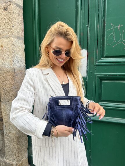 Mini Sac À Main À Franges Bleu Marine