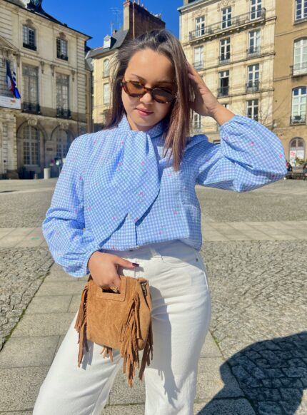 Blouse Cravate Liberty Bleu